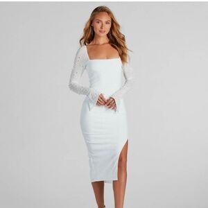 Windsor - Amy Formal Crepe Faux Pearl Sleeve Midi Dress